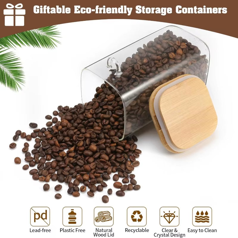 Square Glass Canister — Bamboo Lid & Wooden Spoon