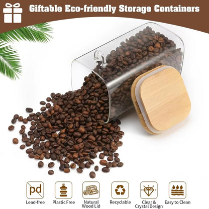 Square Glass Canister — Bamboo Lid & Wooden Spoon