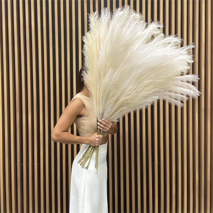 43 Inch Fluffy Fake Faux Pampas Grass Large Stems 3 Pcs for Tall Vase Filler, Boho Home Kitchen Wedding Room Decor(Orange)