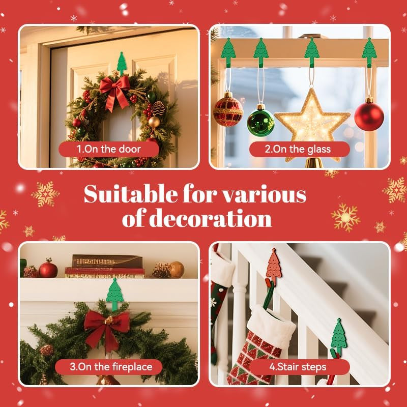 4-Pack Christmas Stockings Holder Hanger, Silicone-Wrapped Metal Design Garland Hooks for Hanging Christmas Stockings, Mantle Garland Wreath, Christmas Decorations (Green, Red)