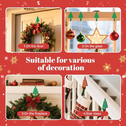 4-Pack Christmas Stockings Holder Hanger, Silicone-Wrapped Metal Design Garland Hooks for Hanging Christmas Stockings, Mantle Garland Wreath, Christmas Decorations (Green, Red)