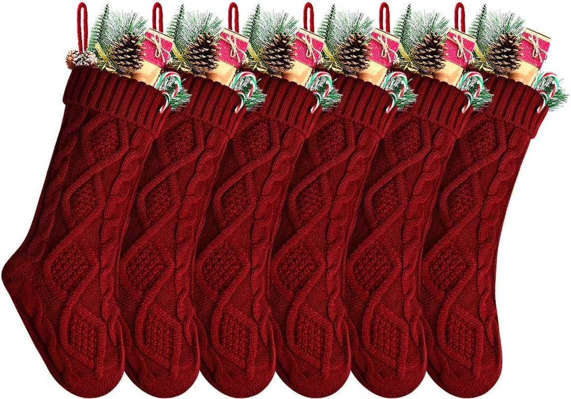 Pack 6,18" Unique Burgundy Knit Christmas Stockings, Style2