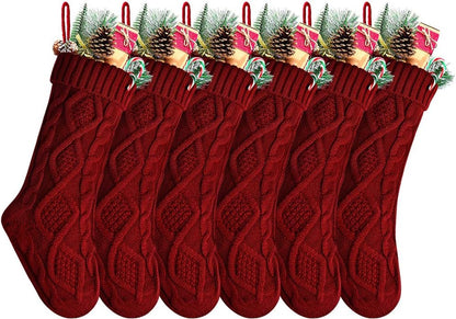 Pack 6,18" Unique Burgundy Knit Christmas Stockings, Style2