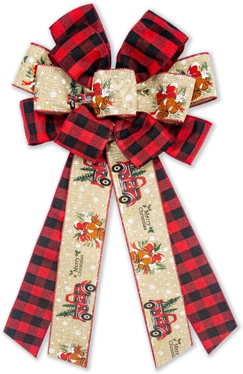 Large Christmas Bow for Wreath Red Velvet Bows Snowflake Plaid Tree Topper Bow for Front Door Christmas Holiday Indoor Outdoor Wall Decoration