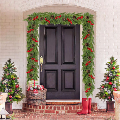 9.8FT Christmas Cedar Garland with 3 Pinecone Berry, Realistic Soft Faux Cedar Garlands,Thickness Pine Garland for Home Fireplace Mantle Table Stair Handrail, Indoor Outdoor Christmas Decorations