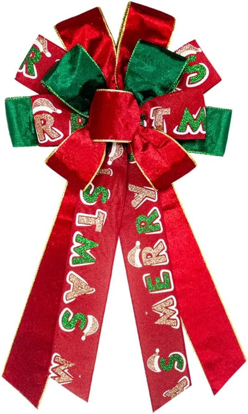 Large Christmas Bow for Wreath Red Velvet Bows Snowflake Plaid Tree Topper Bow for Front Door Christmas Holiday Indoor Outdoor Wall Decoration