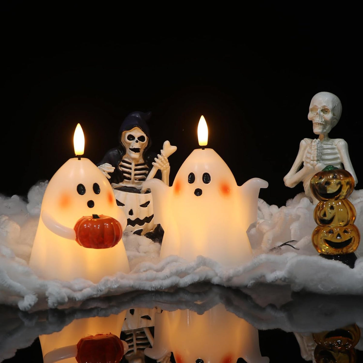 Ghost Halloween Flameless Candles Battery Operated with 6H Timer