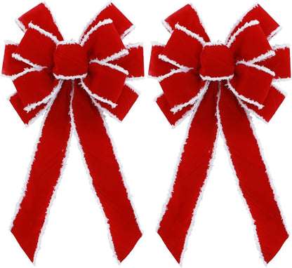 2 Pack Large Red Christmas Bows Outdoor Decorations,11”X 20” Velvet Wreath Bow Christmas Tree Topper Bow for Xmas Home Front Door Christmas Tree Decor