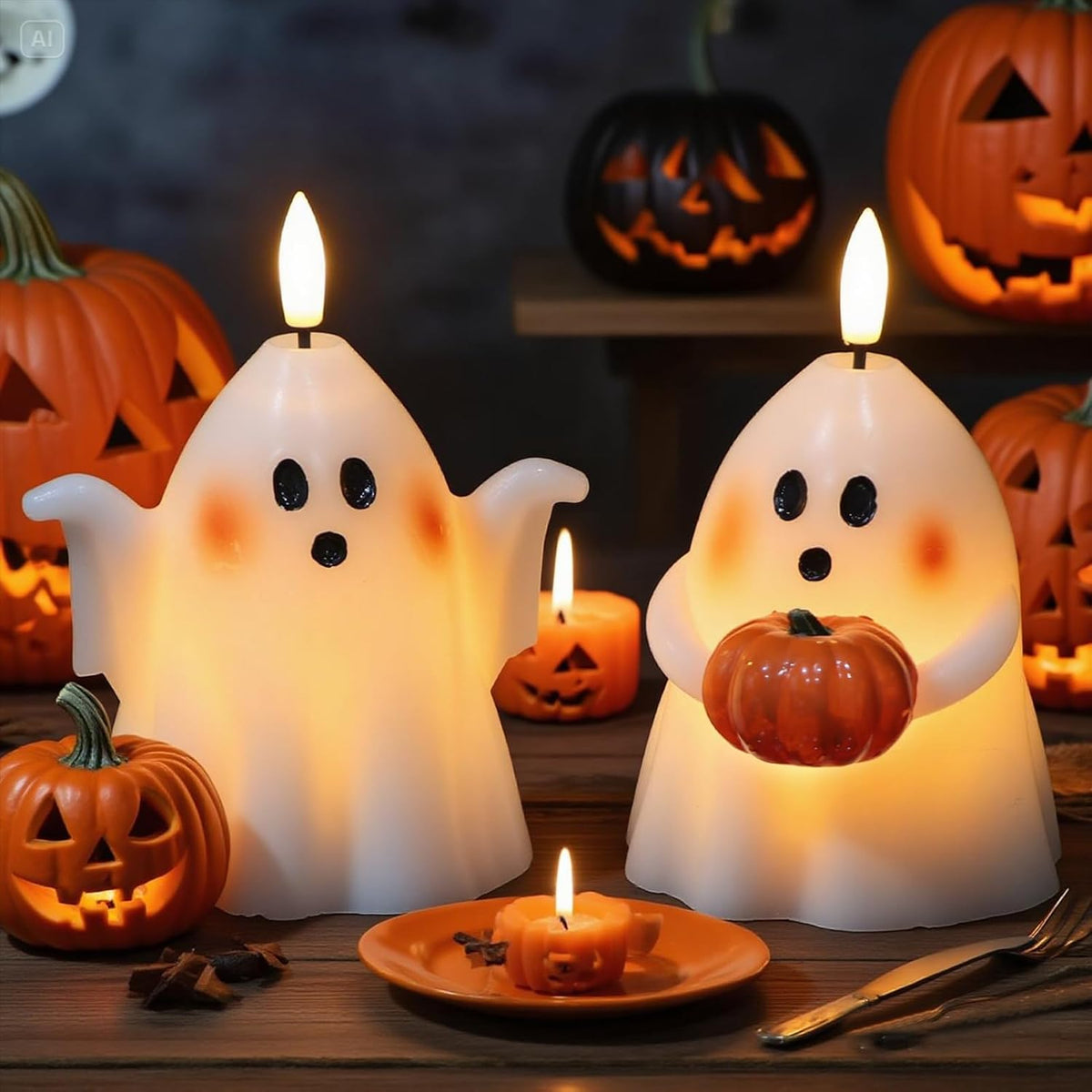 Ghost Halloween Flameless Candles Battery Operated with 6H Timer