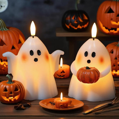 Ghost Halloween Flameless Candles Battery Operated with 6H Timer