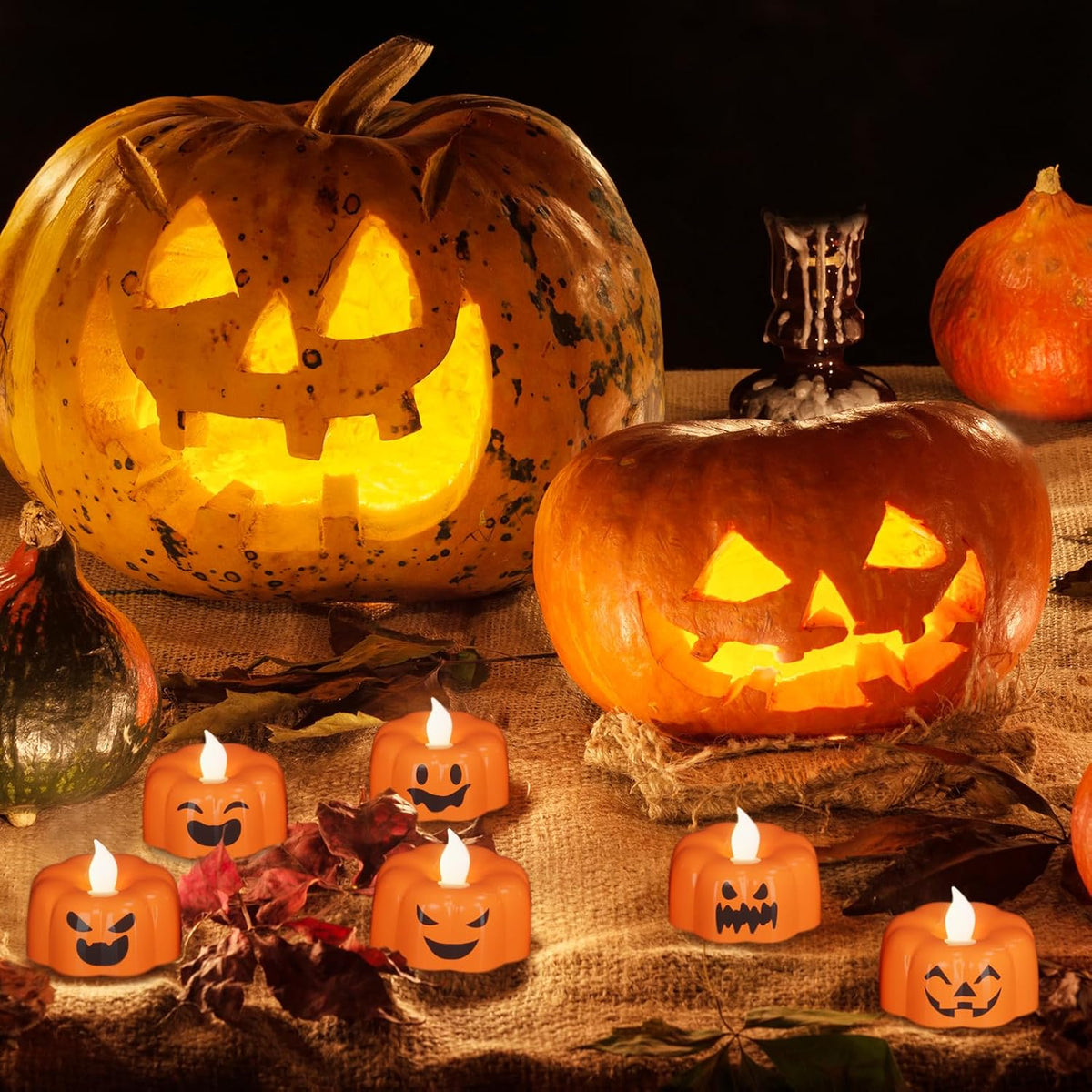 Halloween Small Pumpkin Flameless Tealight Candles with 6H Timer