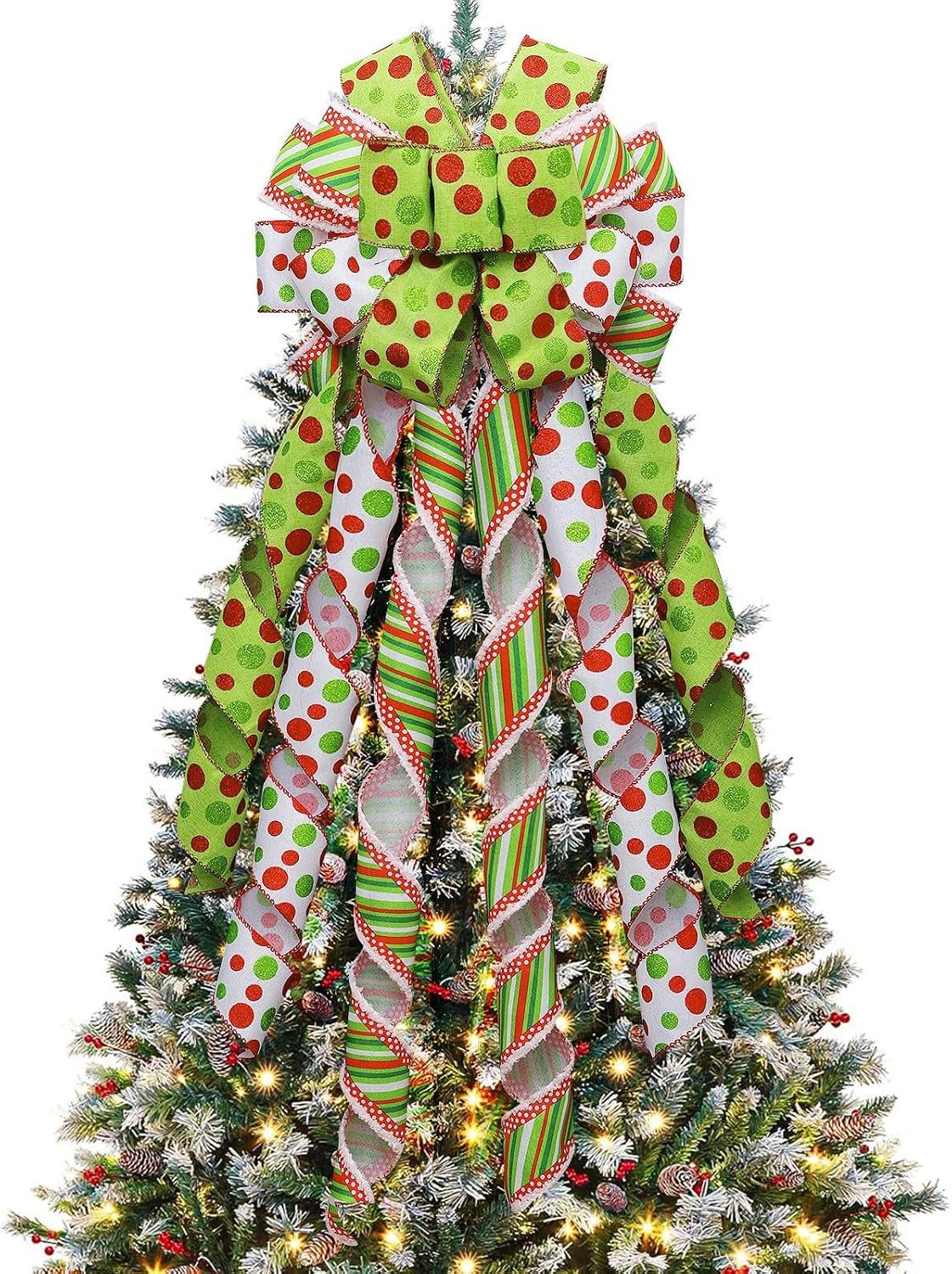 2 Pack Large Red Christmas Bows Outdoor Decorations,11”X 20” Velvet Wreath Bow Christmas Tree Topper Bow for Xmas Home Front Door Christmas Tree Decor