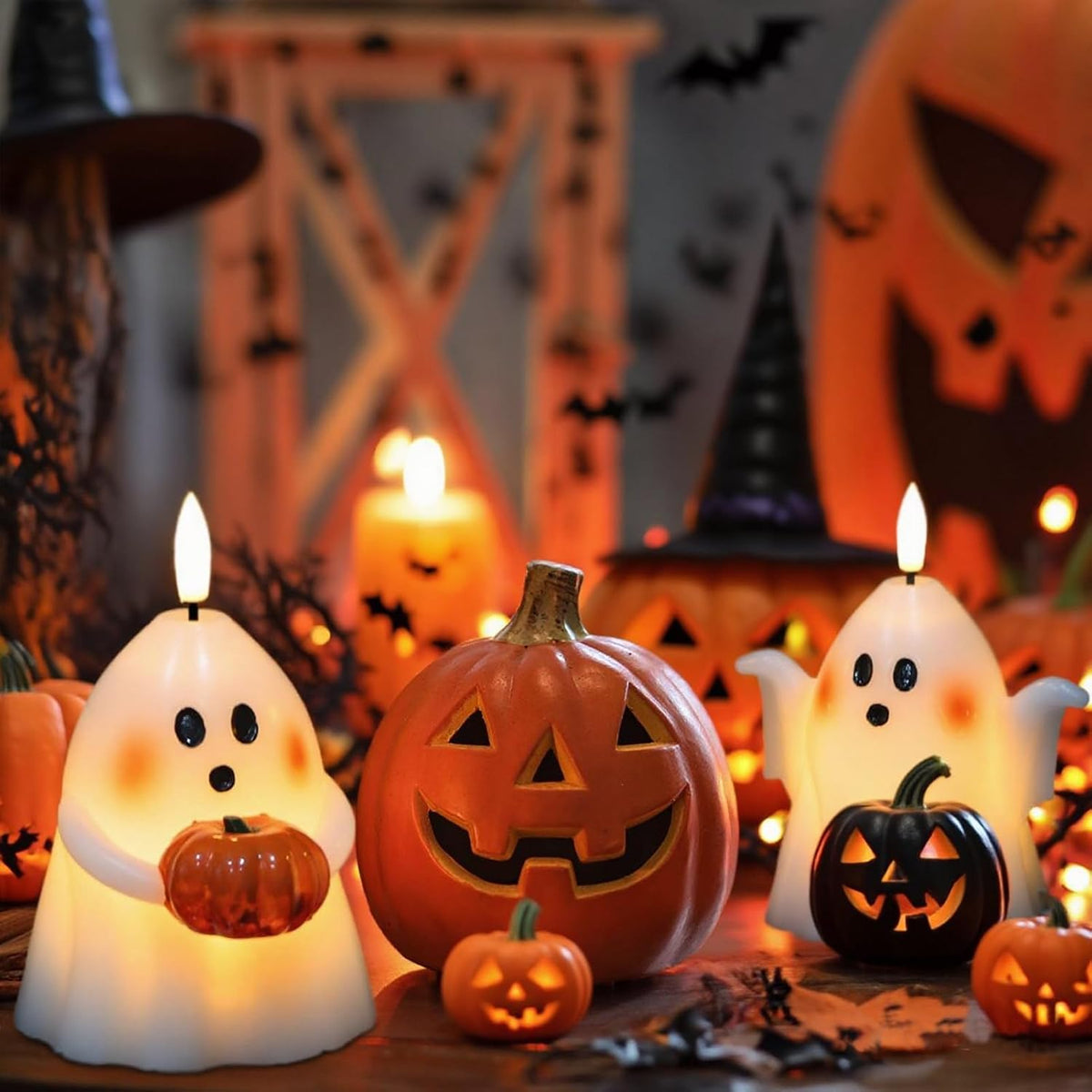 Ghost Halloween Flameless Candles Battery Operated with 6H Timer