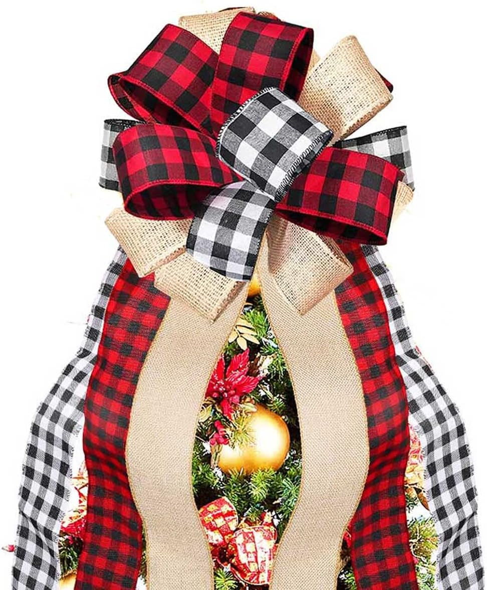 2 Pack Large Red Christmas Bows Outdoor Decorations,11”X 20” Velvet Wreath Bow Christmas Tree Topper Bow for Xmas Home Front Door Christmas Tree Decor