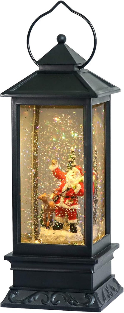 Christmas Snow Globe Lantern with Music, Battery Operated Lighted Swirling Glitter Water Lantern with Timer for Christmas Home Decoration, Santa
