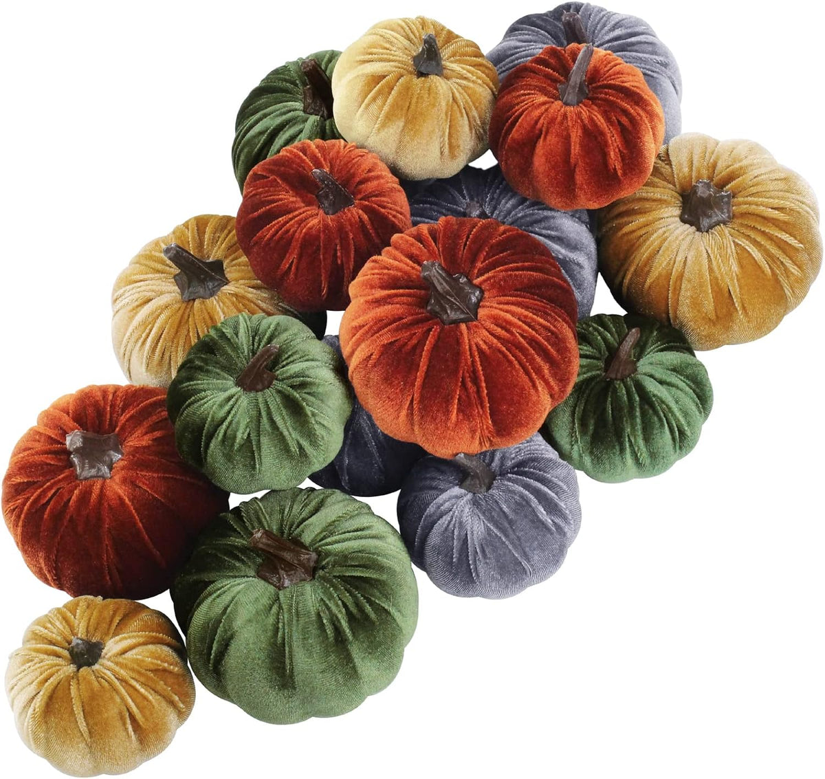 16 Pcs Assorted Fall Artificial Velvet Pumpkins Small Decorative Fabric Rustic Foam Pumpkins in Burgundy Bronze Gray White for Autumn Wedding Halloween Thanksgiving Table Centerpiece