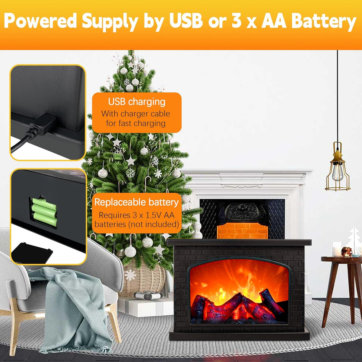 Fireplace Lanterns Decorative,Small Fake Fire Place Lamp,Led Flame Effect