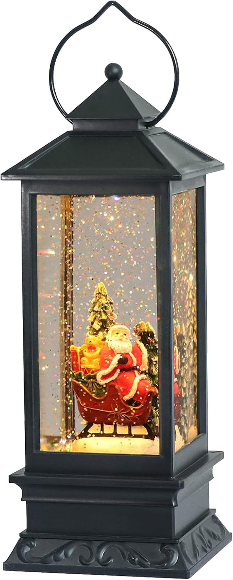 Christmas Snow Globe Lantern with Music, Battery Operated Lighted Swirling Glitter Water Lantern with Timer for Christmas Home Decoration, Santa