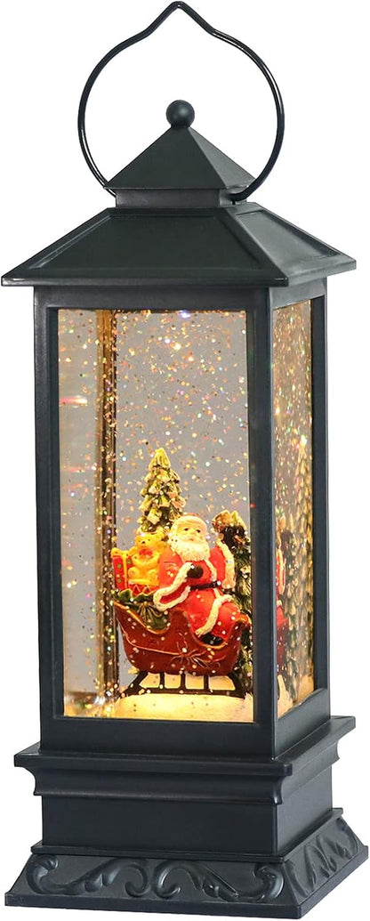 Christmas Snow Globe Lantern with Music, Battery Operated Lighted Swirling Glitter Water Lantern with Timer for Christmas Home Decoration, Santa