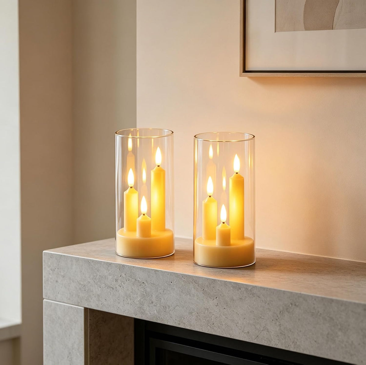 2 Pack Flameless Taper Candles, 3D Realistic Wick LED Taper Candle Lights with Clear Acrylic Cover, Remote Control Battery Operated Flickering Candles for Wedding, Party, Christmas, Home Table Decor.