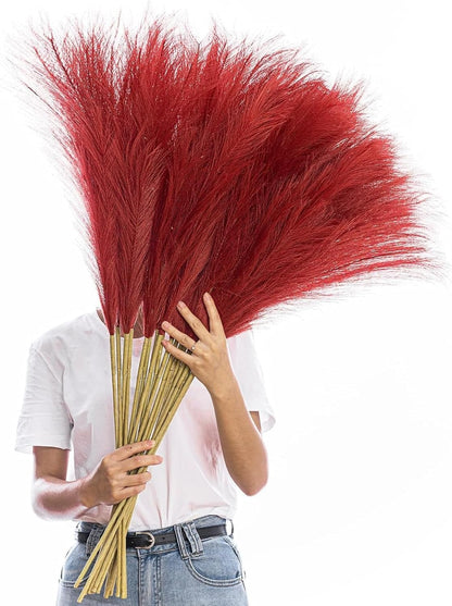 43 Inch Fluffy Fake Faux Pampas Grass Large Stems 3 Pcs for Tall Vase Filler, Boho Home Kitchen Wedding Room Decor(Orange)