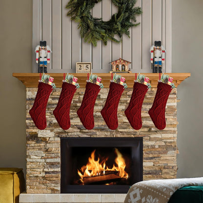 Pack 6,18" Unique Burgundy Knit Christmas Stockings, Style2