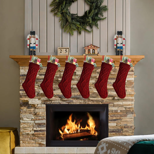Pack 6,18" Unique Burgundy Knit Christmas Stockings, Style2