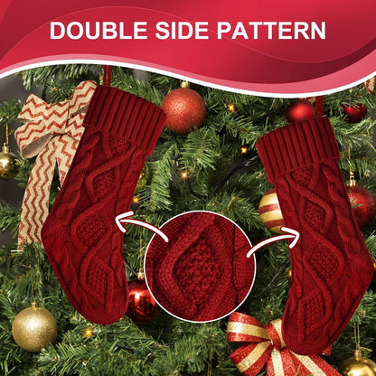 Pack 6,18" Unique Burgundy Knit Christmas Stockings, Style2
