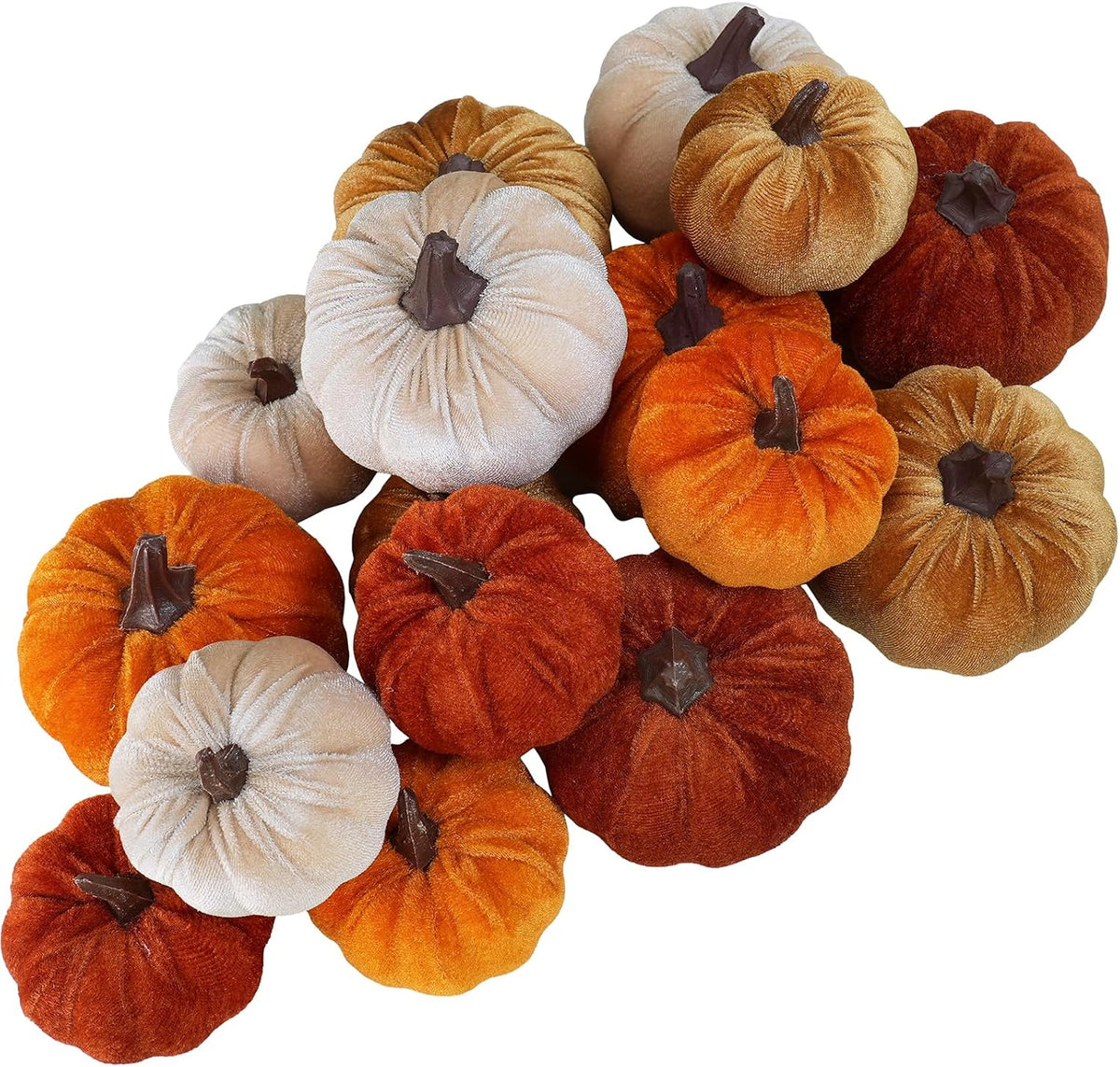 Velvet Pumpkins, Set of 16 — Burgundy, Bronze, Gray