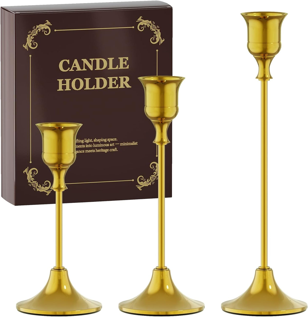 Brass Candle Holders Set of 3, Vintage Metal Candlestick Holders