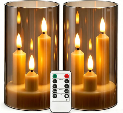 2 Pack Flameless Taper Candles, 3D Realistic Wick LED Taper Candle Lights with Clear Acrylic Cover, Remote Control Battery Operated Flickering Candles for Wedding, Party, Christmas, Home Table Decor.