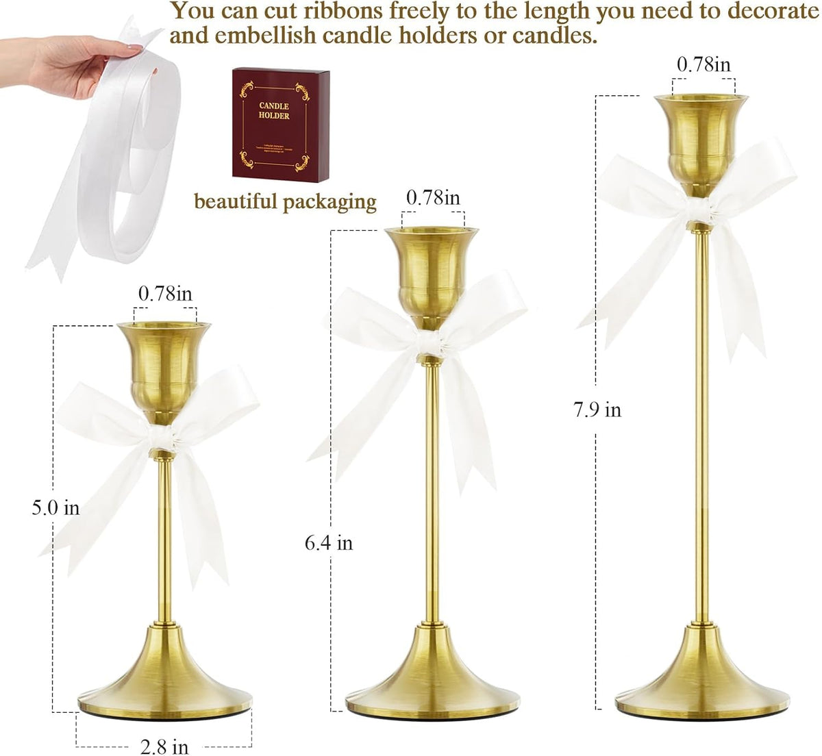 Brass Candle Holders Set of 3, Vintage Metal Candlestick Holders