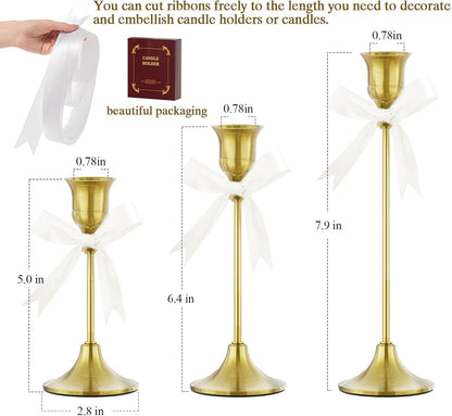 Brass Candle Holders Set of 3, Vintage Metal Candlestick Holders