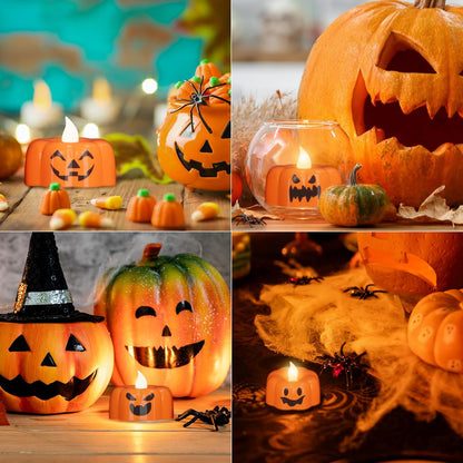 Halloween Small Pumpkin Flameless Tealight Candles with 6H Timer