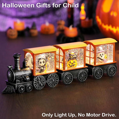 Halloween Snow Globe Lantern with Skeleton Halloween Decorations Indoor for Home, Battery Operated Train Snow Globe with Timer Swirling Glitter, Lighted Reaper Ghost Pumpkin Decor