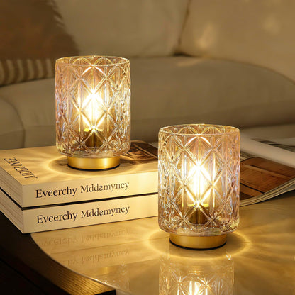 Battery Operated Lamp,Cordless Glass Accent Table Lamp with Timer for Bedside,Small Decorative Lamp with Warm White LED Bulb for Nightstand/Bookshelf/Entryway/Tabletop/Counter Decor(Iridescent Clear)