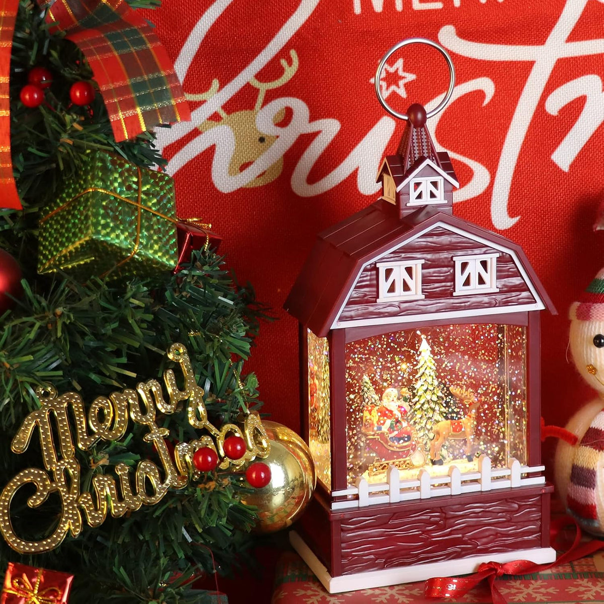 Santa Claus Red Musical Snow Globe Lantern with 6H Timer