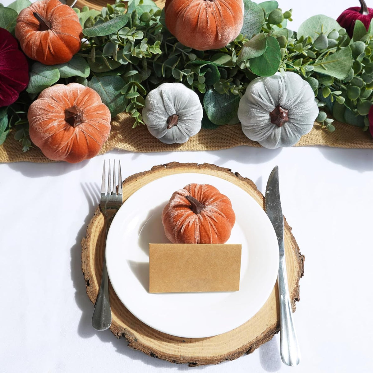 16 Pcs Assorted Fall Artificial Velvet Pumpkins Small Decorative Fabric Rustic Foam Pumpkins in Burgundy Bronze Gray White for Autumn Wedding Halloween Thanksgiving Table Centerpiece