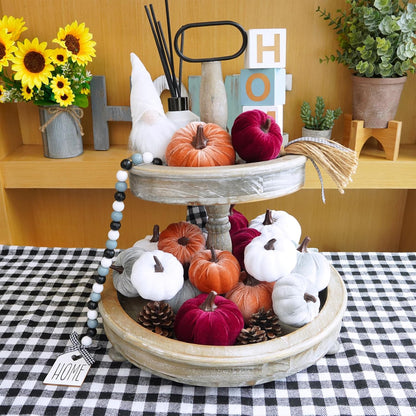 16 Pcs Assorted Fall Artificial Velvet Pumpkins Small Decorative Fabric Rustic Foam Pumpkins in Burgundy Bronze Gray White for Autumn Wedding Halloween Thanksgiving Table Centerpiece