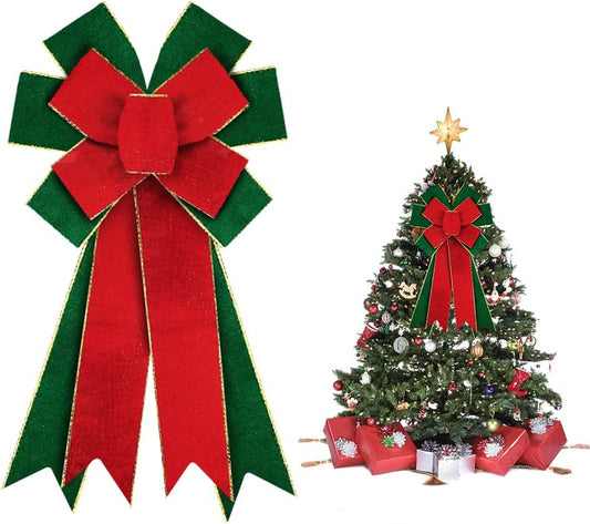 Large Christmas Bows for Wreath, Red Green Velvet Wreath Bows for Xmas Décor Christmas Velvet Winter Bow for Front Door Indoor Outdoor Wall Tree Topper Decoration Supplies Christmas Ornament