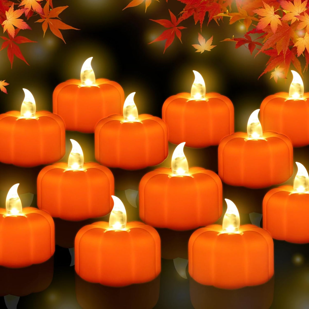 24 Pack Pumpkin Tea Lights Fall Decorations Indoor, LED Pumpkin Light