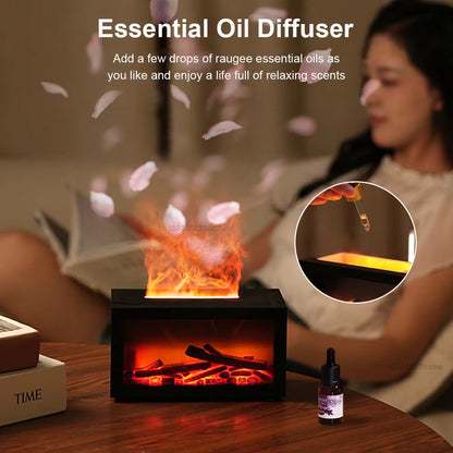 Air Aroma Humidifier Essential Oil Diffuser Mini Fireplace Flame Humidifier Home Aromatherapy Fragrance Diffuser with LED Night
