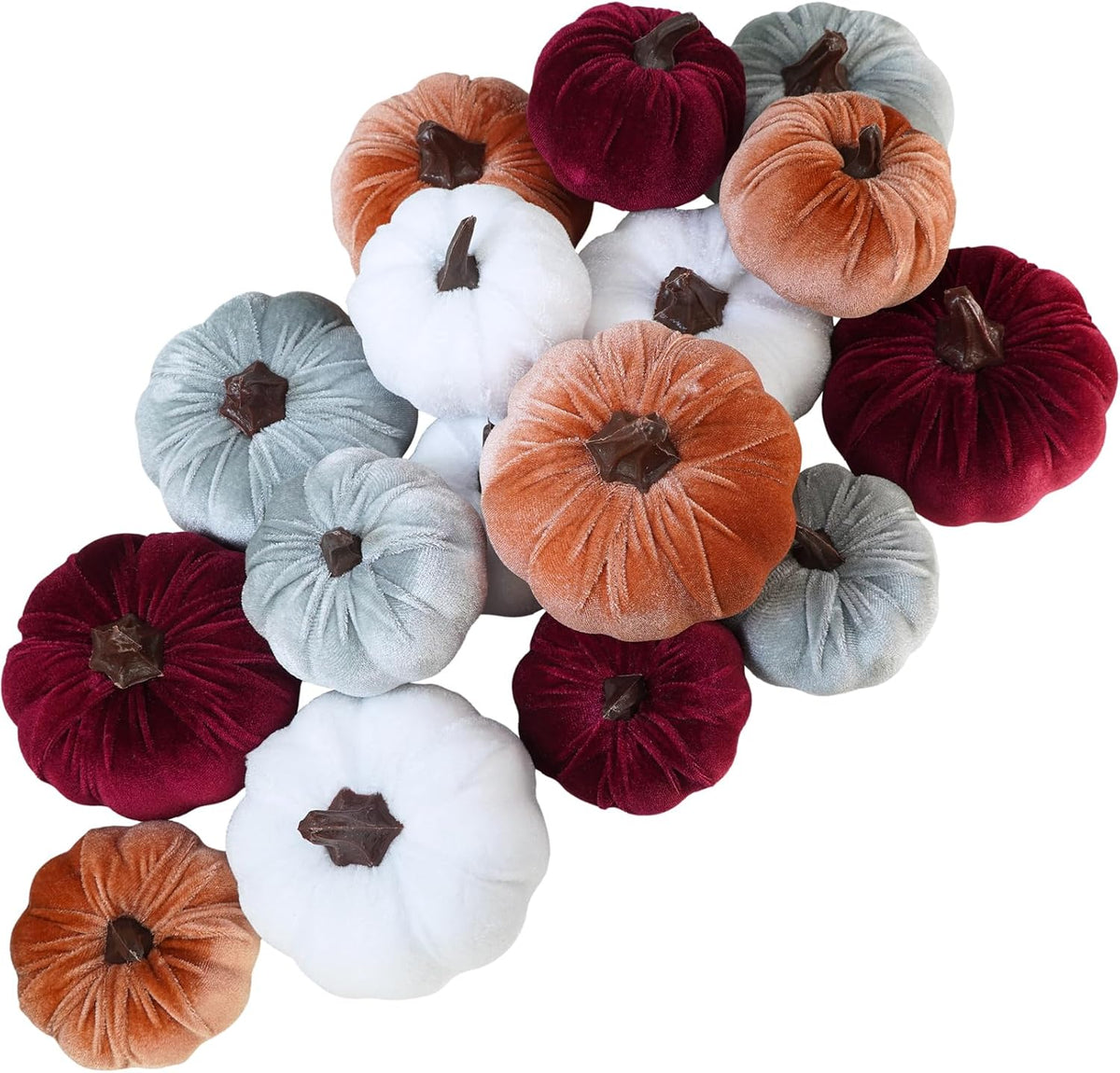 Velvet Pumpkins, Set of 16 — Burgundy, Bronze, Gray