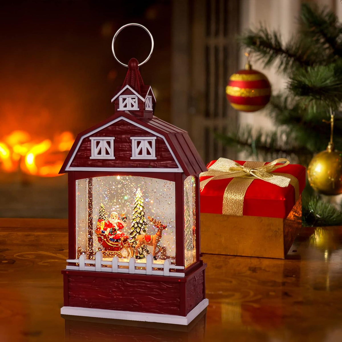 Santa Claus Red Musical Snow Globe Lantern with 6H Timer