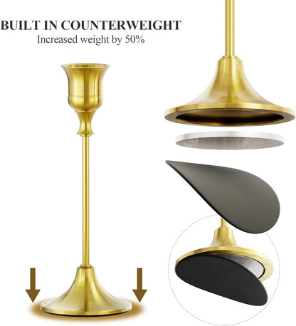 Brass Candle Holders Set of 3, Vintage Metal Candlestick Holders