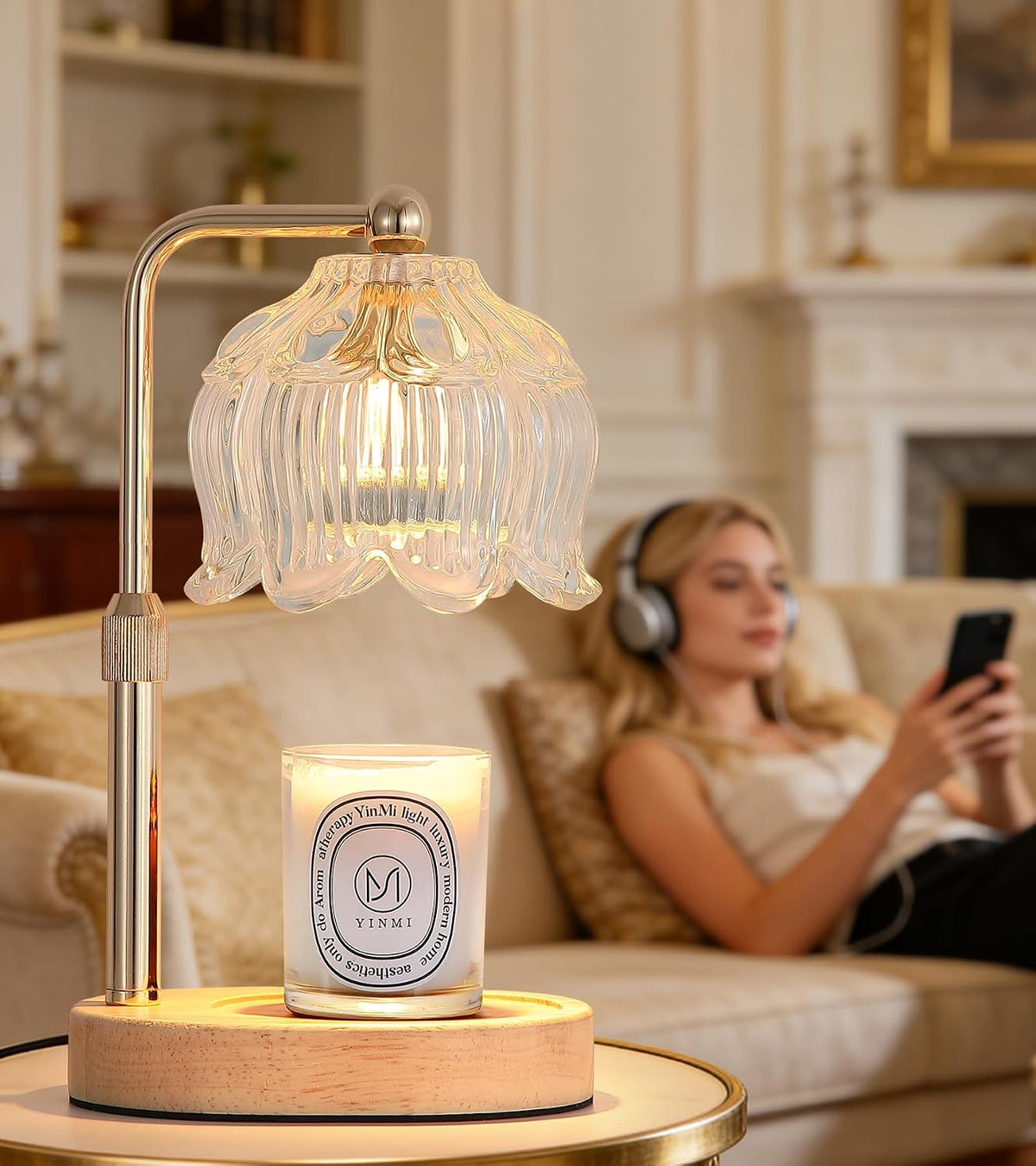 Gold Candle Warmer Lamp for Flower-Shaped Glass,Wax Melt Warmer for Jar Candles,Candle Warmer Lamp with Timer Dimmable, Birthday Mother'S Day Valentines Gifts for Women Mom Sister Wife Bedroom