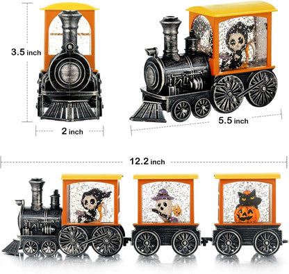 Halloween Snow Globe Lantern with Skeleton Halloween Decorations Indoor for Home, Battery Operated Train Snow Globe with Timer Swirling Glitter, Lighted Reaper Ghost Pumpkin Decor