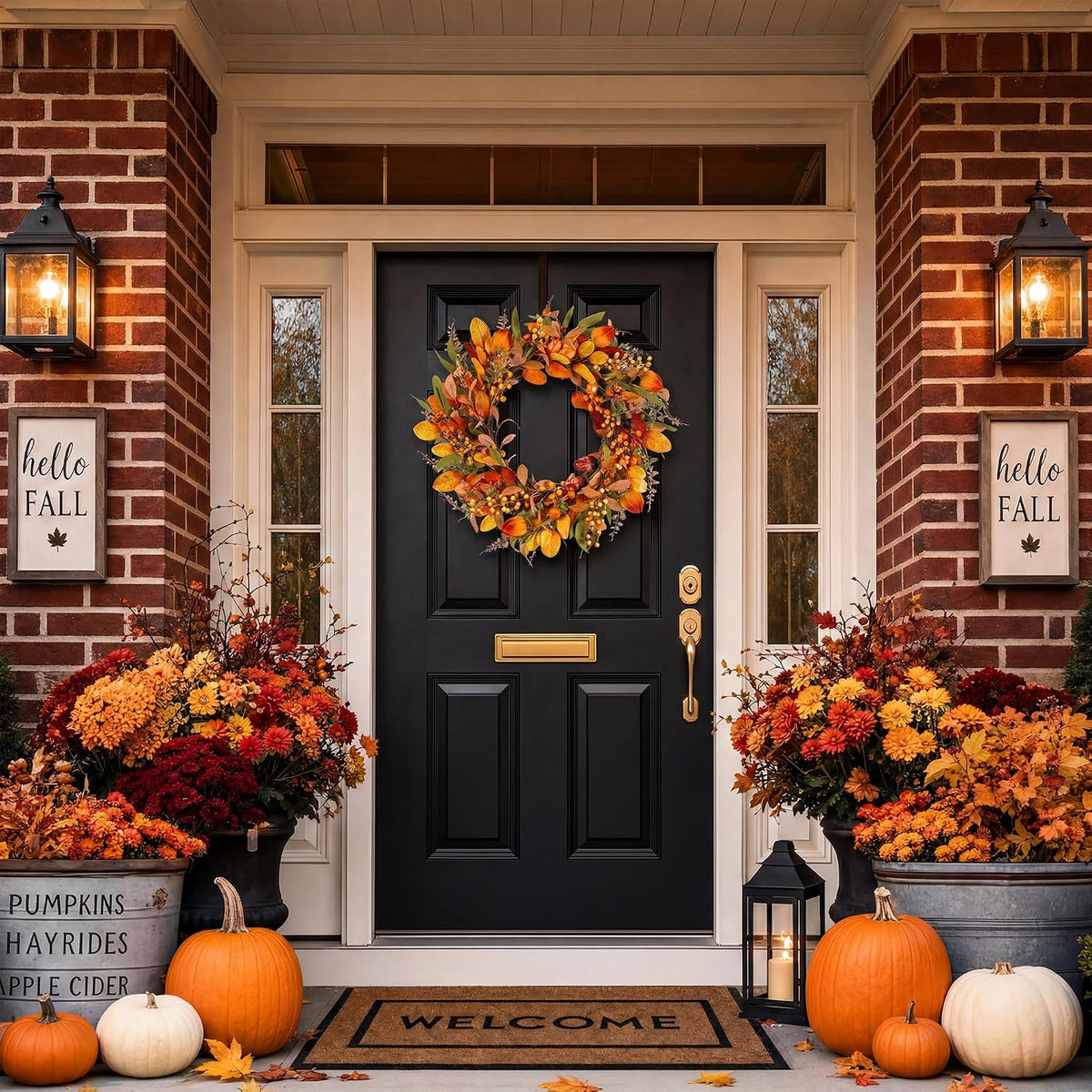 22" Fall Wreath for Front Door Pumpkin Artificial Wall Decor Autumn