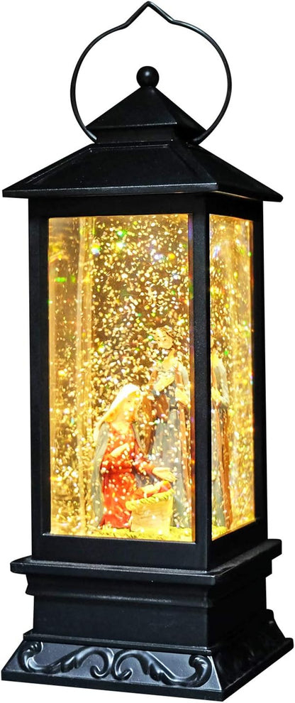 Christmas Snow Globe Lantern with Music, Battery Operated Lighted Swirling Glitter Water Lantern with Timer for Christmas Home Decoration, Santa