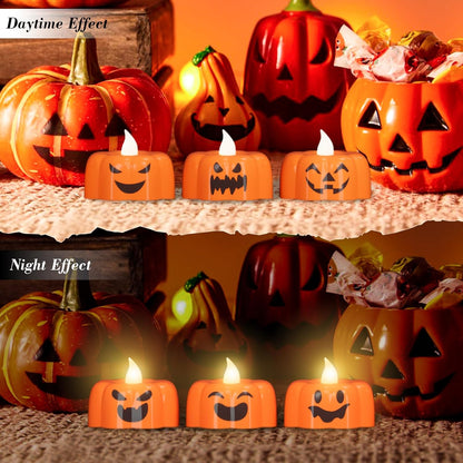 Halloween Small Pumpkin Flameless Tealight Candles with 6H Timer